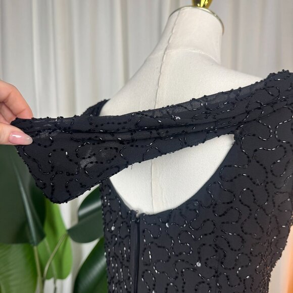 Vintage 90s JMD New York Beaded Embellished Cowl Neck Mini Dress sz 14 - Picture 8 of 10